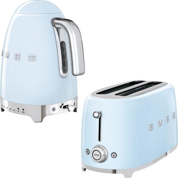 Smeg Pastel Mavi Isı Ayarlı Kettle ve 2x4 Ekmek Kızartma Makinesi Seti