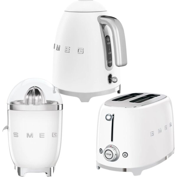 Smeg Beyaz Kettle-1x2 Ekmek Kızartma Makinesi ve Narenciye Sıkacağı Seti