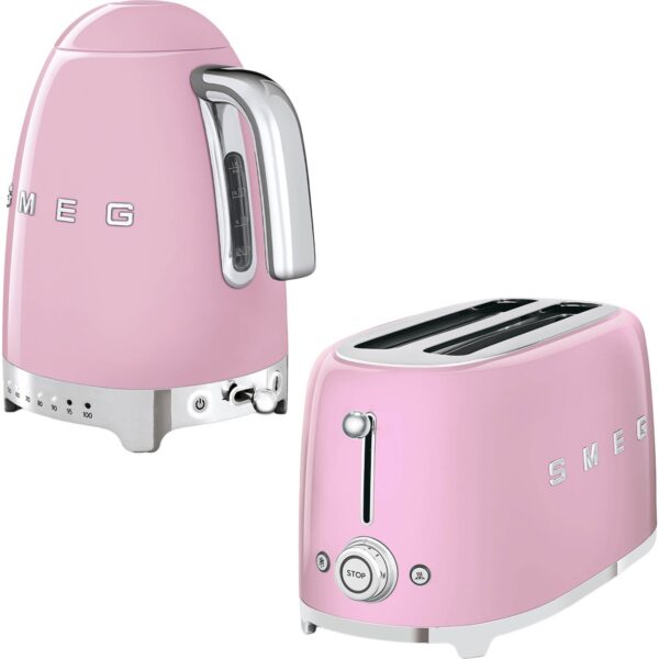 Smeg Pembe Isı Ayarlı Kettle ve 2x4 Ekmek Kızartma Makinesi Seti