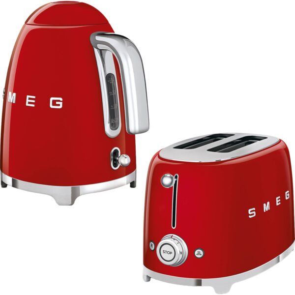 Smeg Kırmızı Kettle ve 1x2 Ekmek Kızartma Makinesi Seti