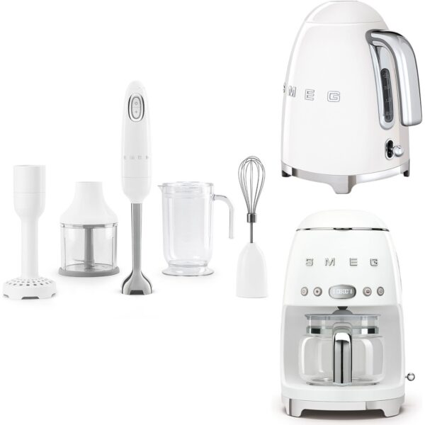Smeg Beyaz Kettle-Filtre Kahve Makinesi ve El Blender Seti