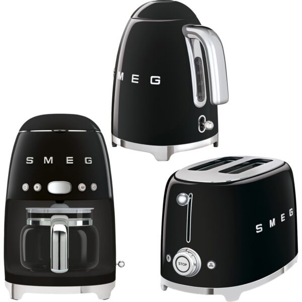 Smeg Siyah Kettle-Filtre Kahve Makinesi ve Ekmek Kızartma Makinesi SETI-KLF03BL-TSF01BL-DCF02BLEU