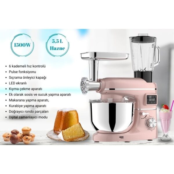 Yasomi Sm 1504BML LED Ekranlı Kıyma Çekme Aparatlı Blender Stand Mikser Mutfak Şefi 1500W